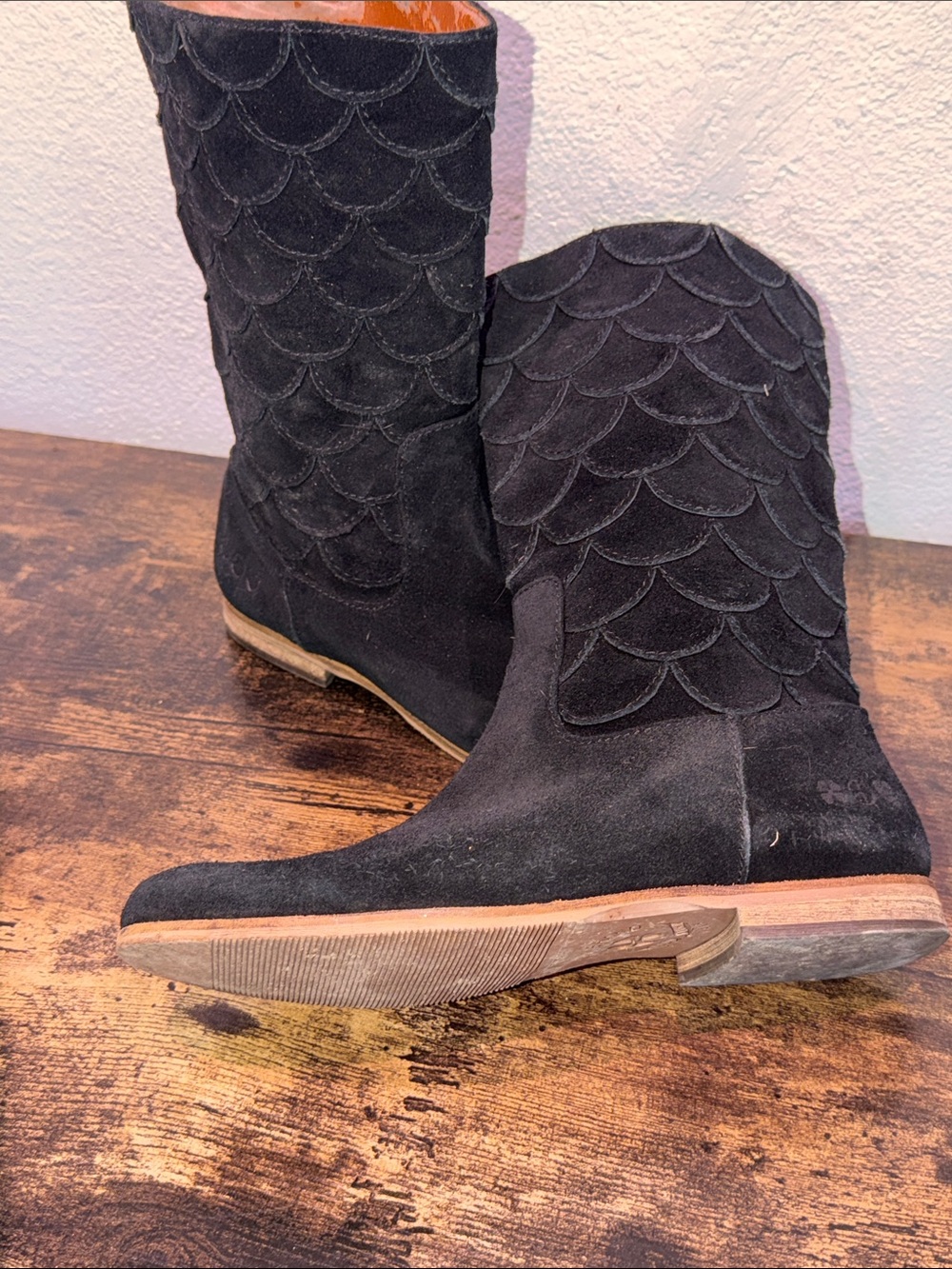 Lucky Brand Black Suede Scalloped Boots